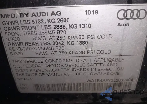 2020 Audi Sq5 Premium Plus Tfsi Quattro Tiptronic z USA, uszkodzony, nr VIN WA1B4AFY2L2032404